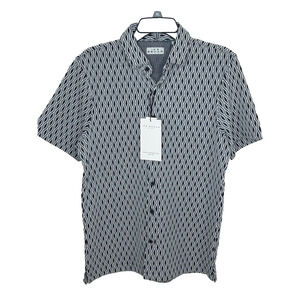 Ike Behar Men's Textured Short Sleeve Shirt Sz Small Polo Button Up Navy White S